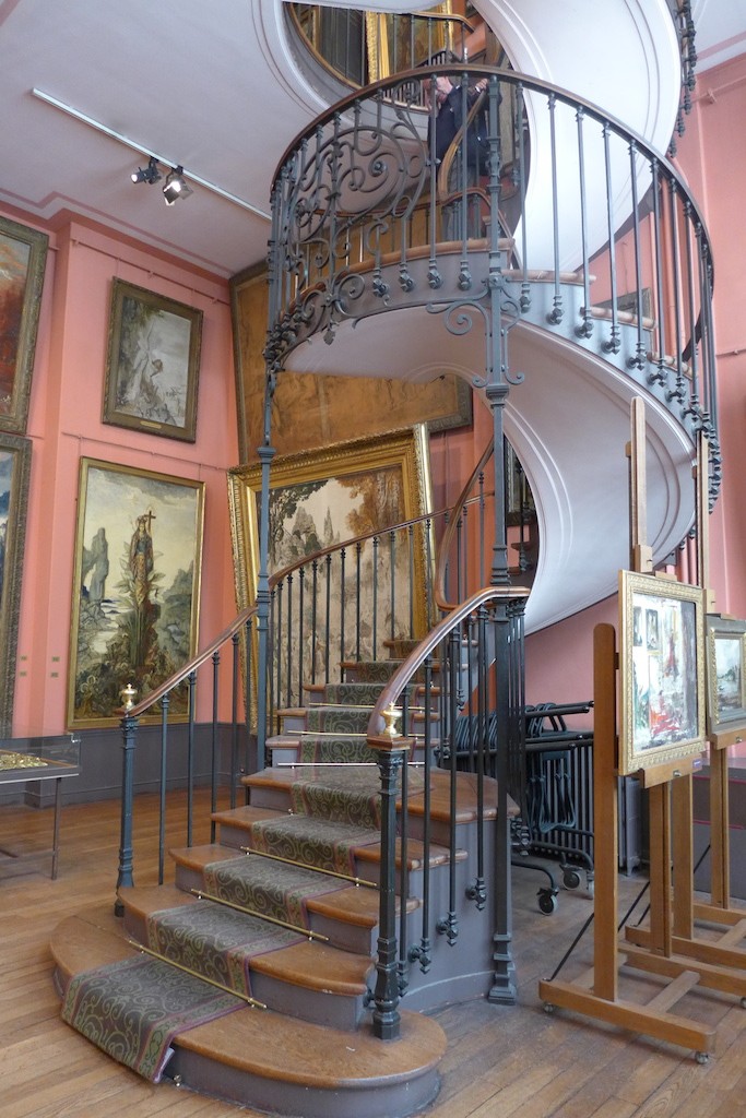 The spiral staircase in the studio