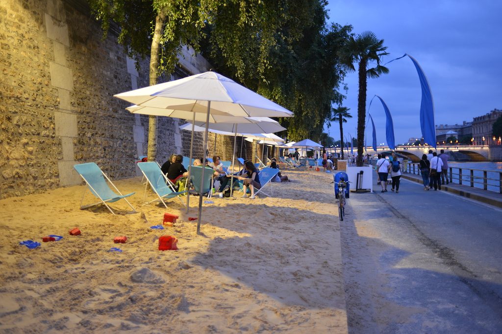 Paris Plages by night- Sandy beach by the Seine