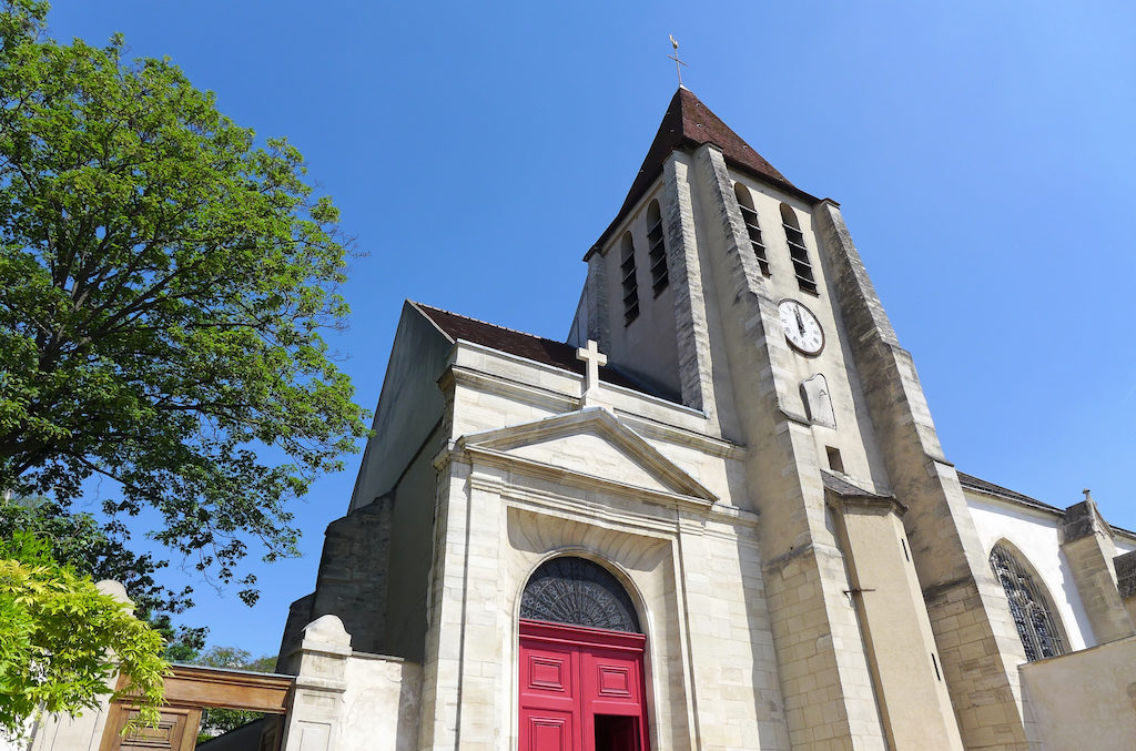 Eglise Saint Germain de Charonne-Paris - The entrance, the church tower and adjacent churchyard